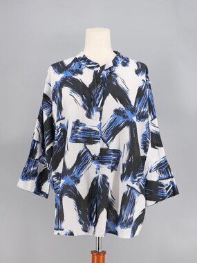 NWOT M Square Neetu Malik Cotton Button Up Abstract Print Shirt Boxy Top Size 1/